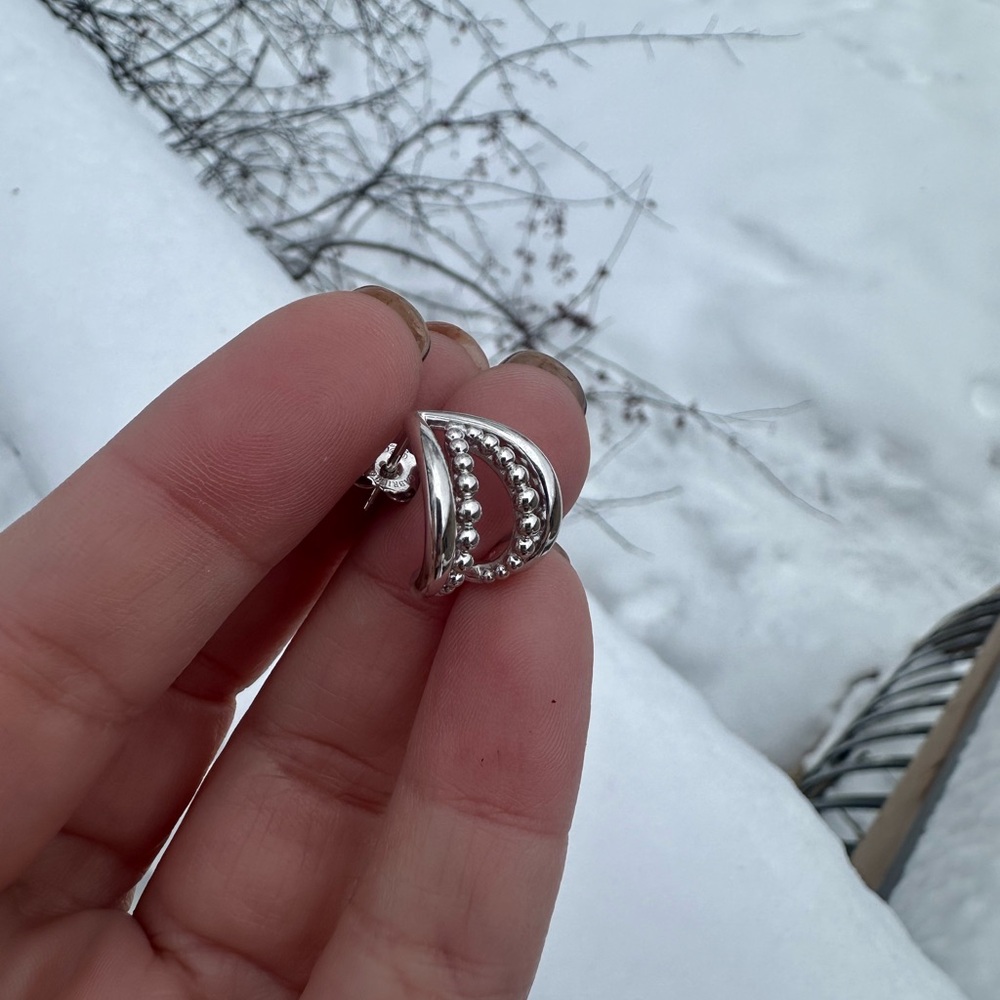 Gabriel & Co Sterling Silver Bujukan Chevron J Hoop Earrings - Picture 4 of 5
